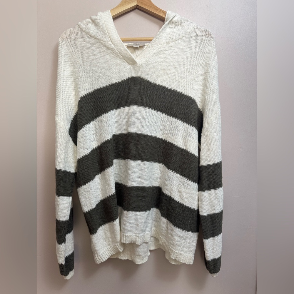 LOFT V-Neck Sweater - Black and Cream Stripes - Picture 2 of 5